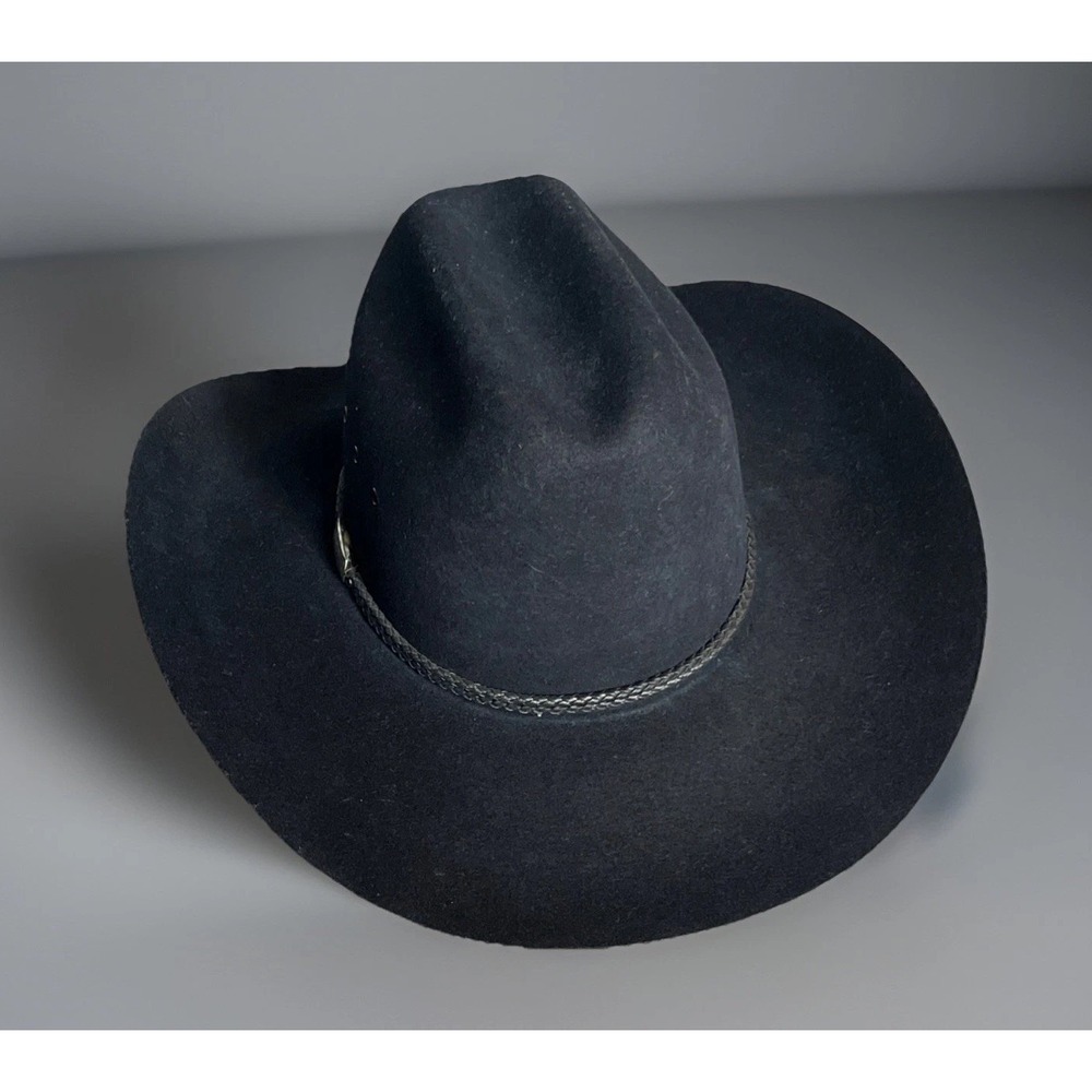 Rodeo King Western Cowboy Hat 3X Wool Felt Black Braided Trim Size 7‎